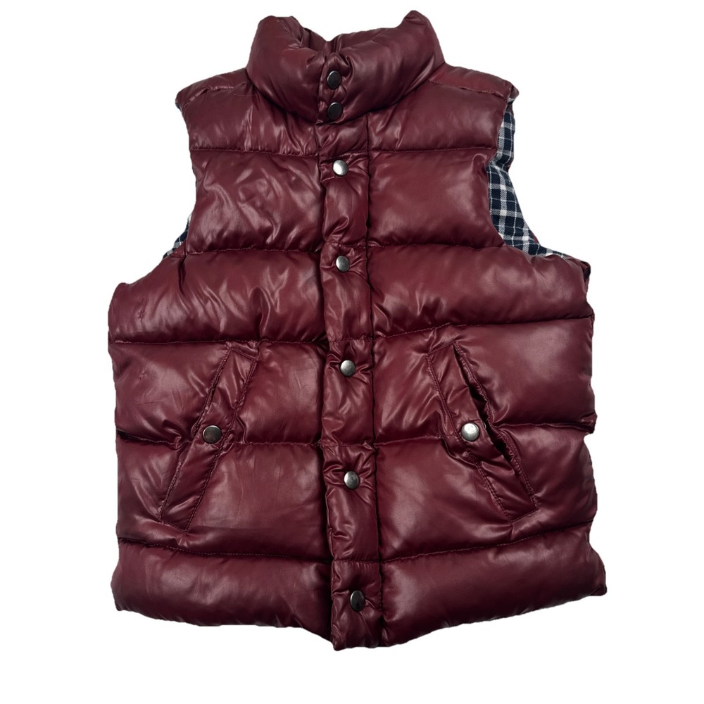 GAP Kids Puffer Vest Maroon Size S (6–7) Plaid Lined Puffy